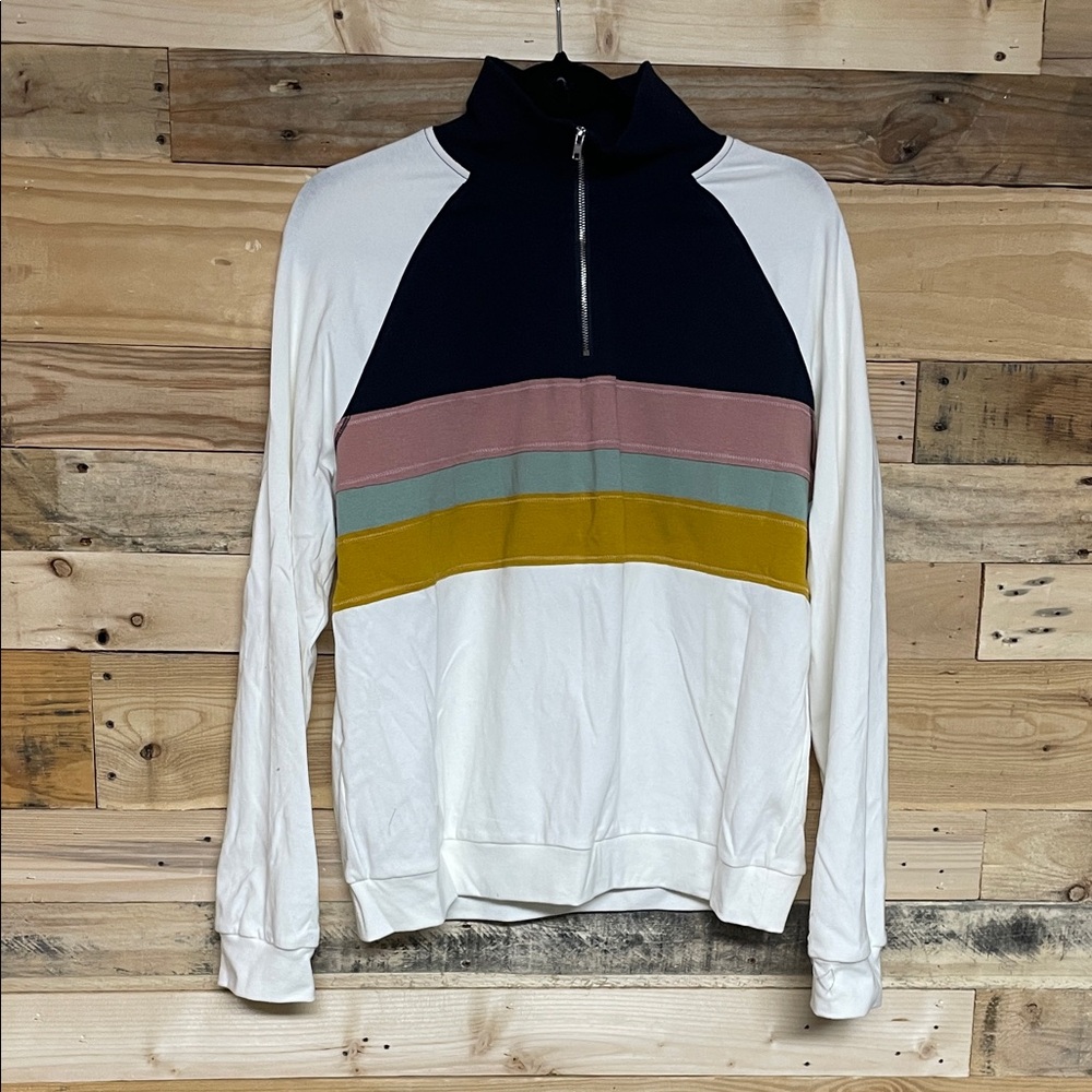 Shop Wanna B size XL Colorful Striped White Pullover Zip Collar Lightweight Top